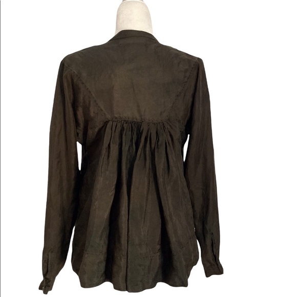AllSaints Spitalfields Silk Athene Smock Top Brown Long Sleeve Blouse - Picture 2 of 7